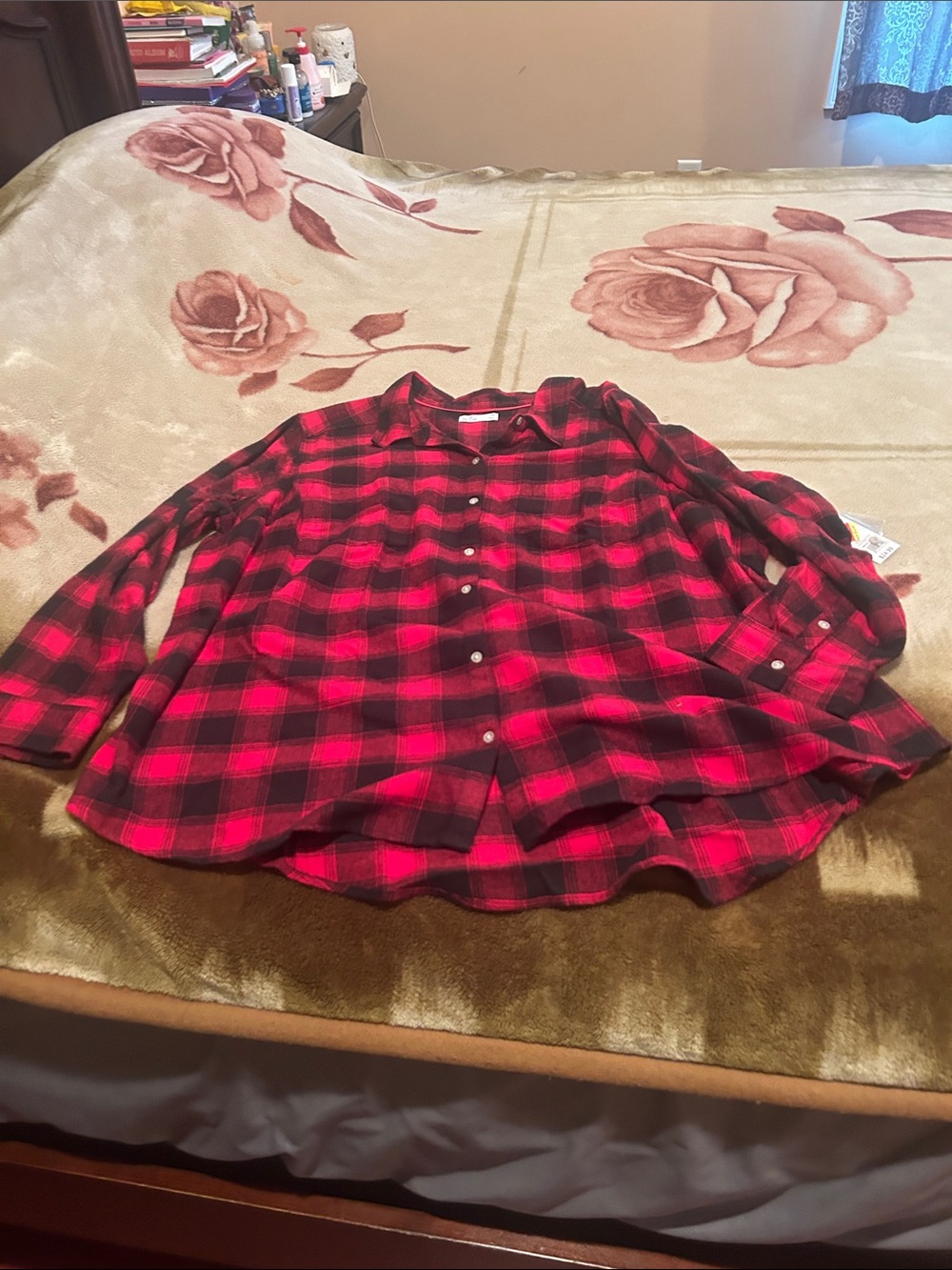 croft & barrow Red and Black Plaid Button-Down Shirt